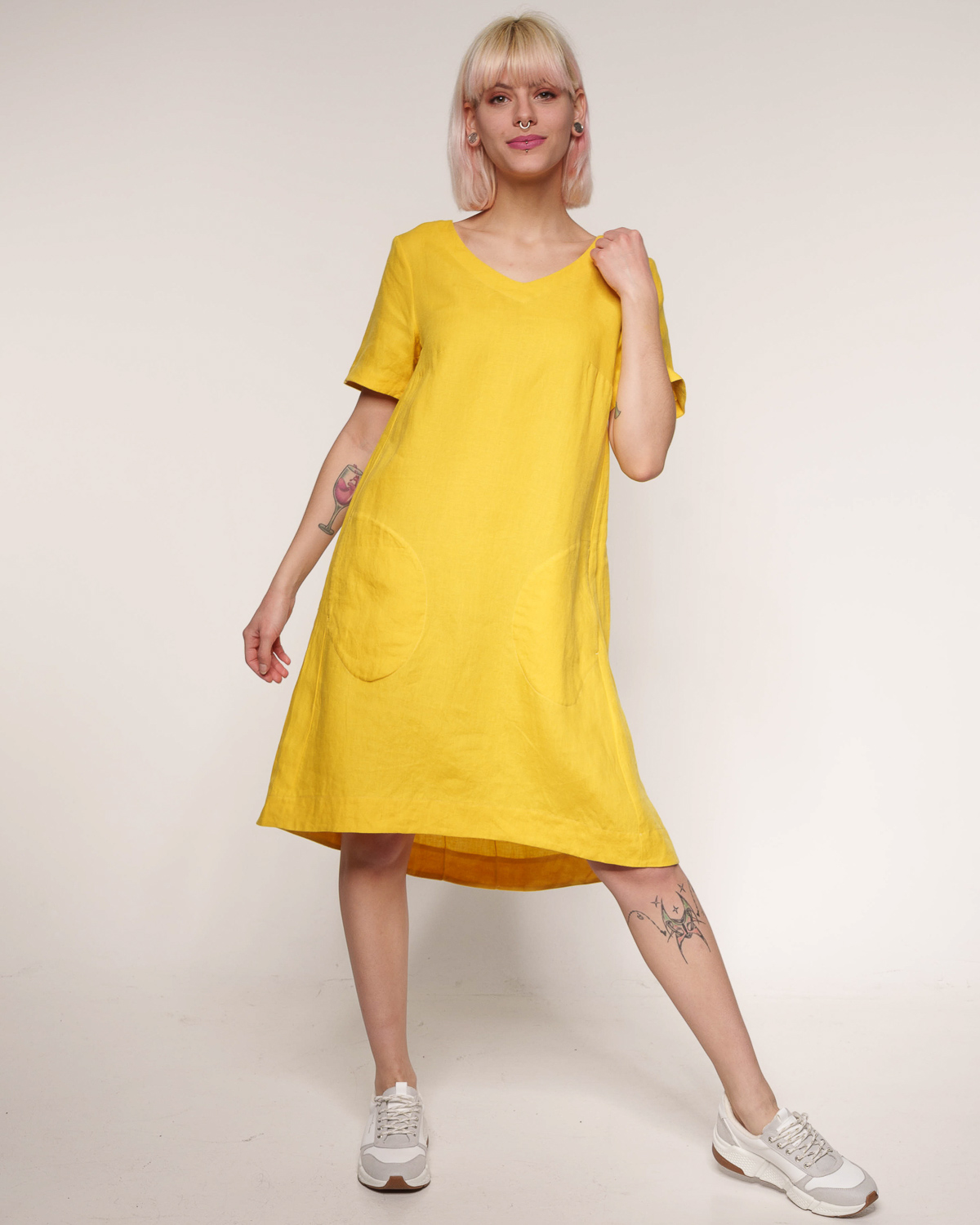 Linen V-Neck Dress sun