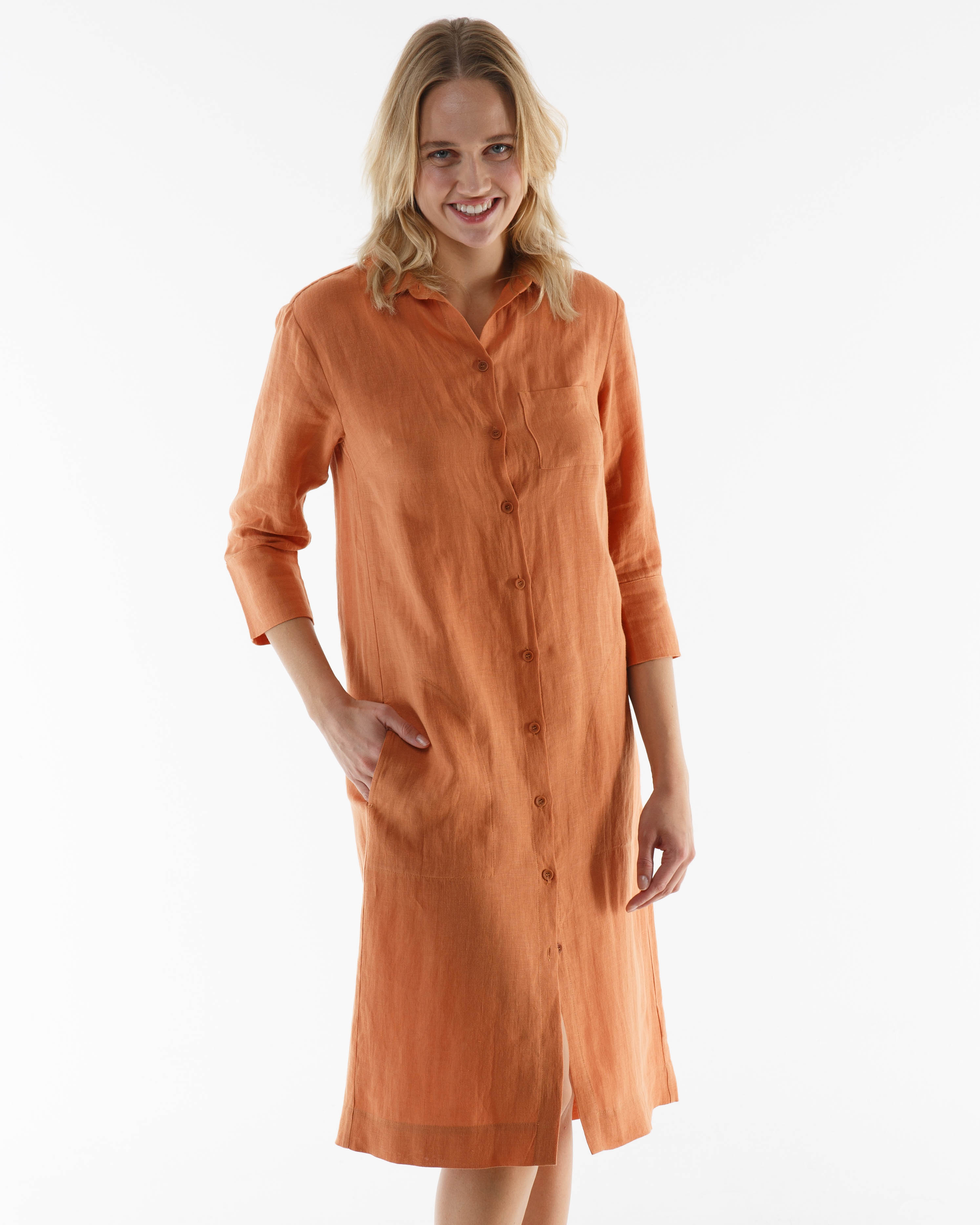 Linen Blouse Dress terracotta